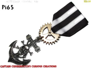 Steampunk badge brooch pin drape Medal silver anchor pirate skull #Pi65 - Picture 1 of 5