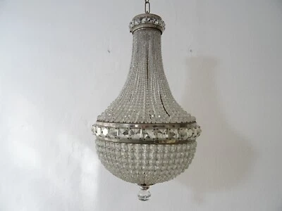 ~ Lámpara de araña grande con cuentas de cristal Empire Dome circa 1900~ Foto 1 de 4