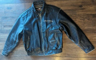 Chaqueta de cuero Harley Davidson vintage para hombre XXL motociclista envejecida negra en relieve Foto 1 de 4