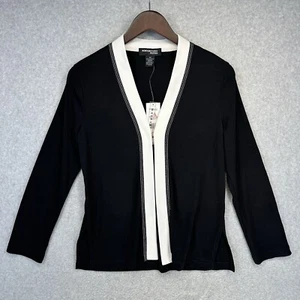 Norton Studio Petite Womens Cardigan Size PS Black & White Long Sleeve New Tags - Picture 1 of 12