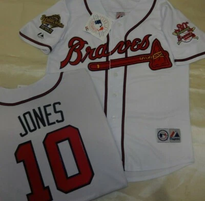 Majestic 1995 Atlanta Braves Chipper Jones Serie Mundial Camiseta de Béisbol Blanco Gris Foto 1 de 3