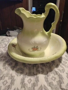 Vintage Ironstone 1890 England hellgrünes Becken & Krug. Top Zustand! - Bild 1 von 10