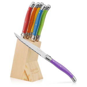 Chopmate Laguiole Stainless Steel Steak Knives Knife Set + Block (Multicolored) - Picture 1 of 11