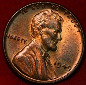 Uncirculated Red 1949 Philadelphia Mint Copper Lincoln Wheat Cent - Picture 1 of 2