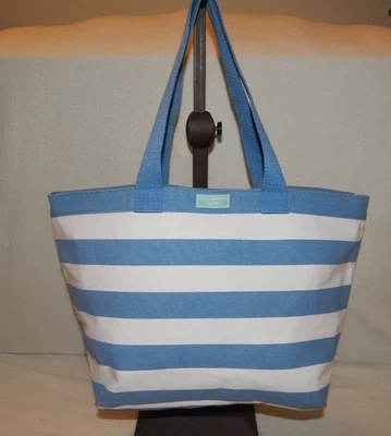 Dolce & Gabbana Handbag Purse Tote Light Blue Canvas Stripe White Carryall Bag - Image 1 of 4