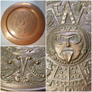 Plato maya azteca de cobre mexicano vintage - Imagen 1 de 7