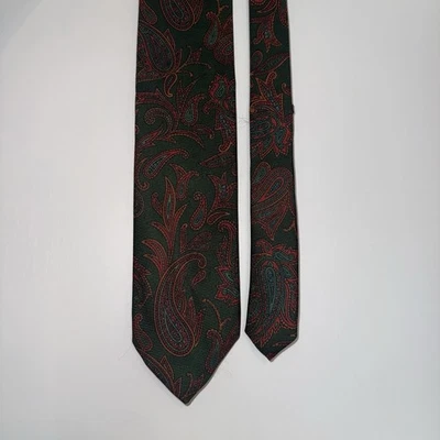 Corbata Polo Ralph Lauren Paisley Vintage Seda Borgoña Verde Floral EE. UU. Hecha a Mano Foto 1 de 4