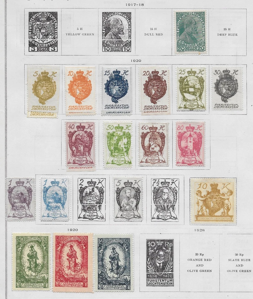 23 estampillas de Liechtenstein de álbum antiguo de calidad 1917-1920 Foto 1 de 1