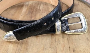 Cinturón vaquero negro pluma completa de cuero de avestruz para hombre talla 46 y hebilla occidental - Imagen 1 de 7
