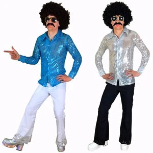 Fancy Dress Mens Costume 70s 1970s 80s 90s Rock Disco Nights Shirt & Flares Suit - Picture 1 of 5