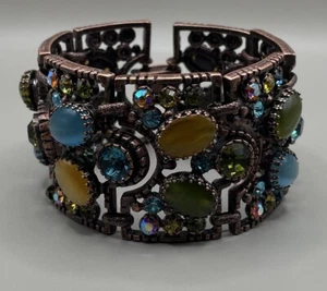 Sweet Romance Jellybean Jazz Bracelet Faux Cat Eye Crystal Chunky 7.75” AS IS - Picture 1 of 13