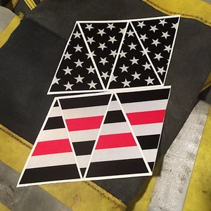 Firefighter Red Line Black American Flag Fire Helmet Reflective Decal Top 8-Part - Picture 1 of 3