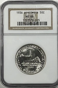 1936 Wisconsin Commemorative Half Dollar : NGC MS66 Blazing White - Picture 1 of 4