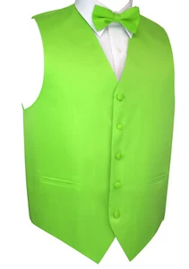 Men's Lime Satin Tuxedo Vest & Bow-Tie Set. Formal, Dress, Wedding, Prom - Picture 1 of 4