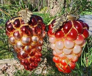 Ornamenti a grappolo d'uva con foglia vetro specchiato aspetto mercurio set di 2 - Foto 1 di 4