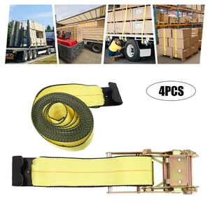 4Pcs Ratchet Lashing Straps 30ft*4in Flatbed Utility Trailers Straps Yellow - Picture 1 of 13