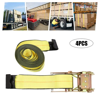 4 correas de amarre de trinquete de 30 pies * 4 pulgadas plataforma para remolques utilitarios correas amarillas Foto 1 de 4