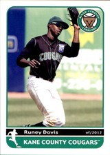 2012 Kane County Cougars Grandstand 12 Runey Davis Austin Texas TX Baseball Card