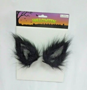 Black Wolf Ears Clip On Headband Dog Halloween Furry Soft Hair Clip Accessory - Picture 1 of 1