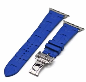 Hermes Rubber Strap for Apple Watch Simple Tour Kilim Blue Deployant Buckle - Zdjęcie 1 z 6