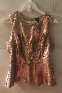 2B BEBE LEILA ORO ROSA LENTEJUELA RECORTADA CREMALLERA TRASERA TOP $44.95 Talla S Nuevo con etiquetas - Imagen 1 de 11
