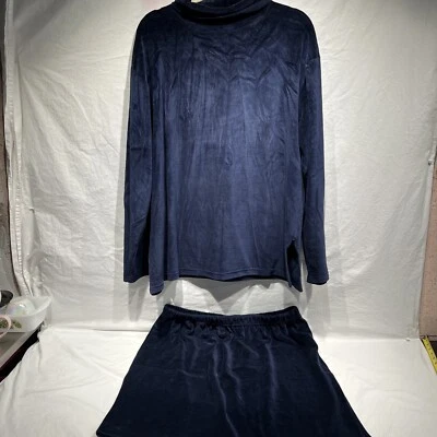 Usado en Excelente Condición David Hollis L/S Conjunto de Falda de 2 Piezas-Terciopelo Azul Marino Cuello Alto-Mujer Talla XL Foto 1 de 4
