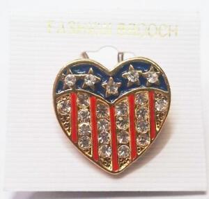 2 American Flag Patriotic Jeweled Lapel Pins Brooch Fashion Costume Jewelry jxve