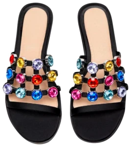 NEW - ZARA MULTICOLOR CHRYSTALS SLIDES SANDALS Shoes BRAND NEW - Sz 5 - Picture 1 of 6