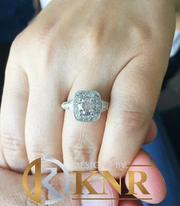 14K WHITE GOLD ROUND CUT MOISSANITE AND NATURAL DIAMONDS RING HALO PRONG 1.75CTW - Picture 1 of 5