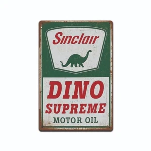 Vintage Looking Sinclair Dino Supreme Motor Oil  Rustic Metal Sign 8 x 12 In - Picture 1 of 6