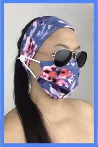 Fascia Abbinata Lavabile Copri Mascherine Regolabile Anello Orecchie 100% Cotone 2 Strati - Foto 1 di 5