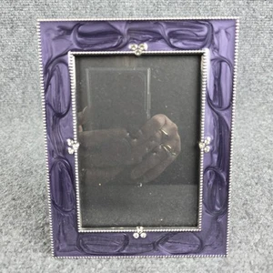 Cornice portafoto decorata viola smaltata 4x6 argento con strass decorazione glam - Foto 1 di 9