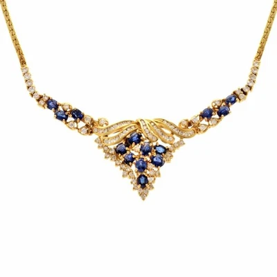 Collar Con Motivo De Uva Zafiro 4.77ct K18YG 25.2g Oro Diamante - Imagen 1 de 4