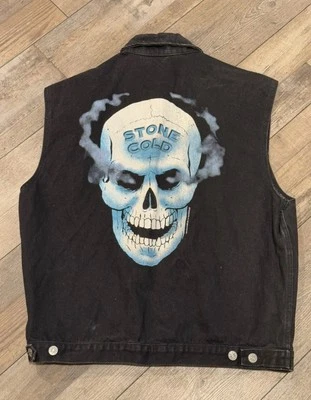 Vintage 90s Titan Sports WWF Stone Cold Steve Austin Black Denim Vest Sz XXL - Image 1 of 4