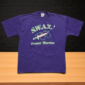 Vintage SWAT Prayer Warrior Religious Christian T-Shirt XL Purple Jesus - Picture 1 of 7