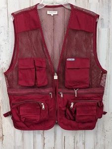 Peaks Land Mountain Red Vest Large Fishing Hunter Utility Zip Up Mesh Canvas - Picture 1 of 11