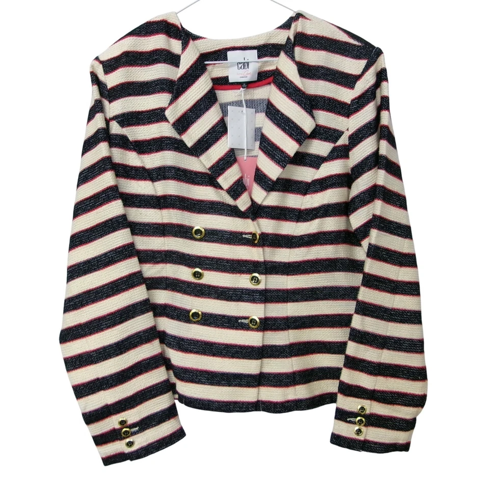 Cabi 女式条纹双排扣西装外套金色纽扣 14 全新带标签 — 第 1/4 张图片