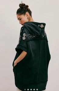 Chaleco Free People Diamante en el Áspero Con Capucha Embellecido Pedrería Negro L NUEVO - Imagen 1 de 7