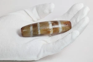 Authentic Ancient Old Tibetan Nepal Himalayan Agate Stone dZi Bead Stripes - Picture 1 of 24