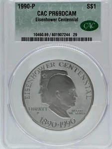 1990 P Eisenhower Centennial Commemorative Silver Dollar CAC PR69DCAM #11093 - Picture 1 of 6