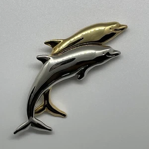 Liz Claiborne Dolphin Pin Silver & Gold Tone - Picture 1 of 17