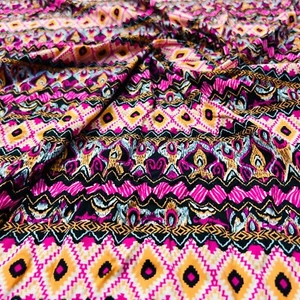 Neon Pink Ethnic Print Nylon Spandex Fabric 4 Way Stretch By Yard - Picture 1 of 7
