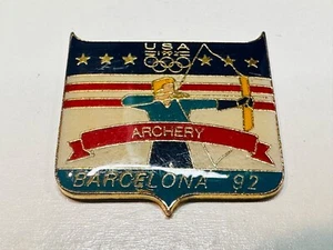 1992 USA Summer Olympic Games Barcelona Spain Archery Bow Arrow Lapel Pin Tack - Picture 1 of 2