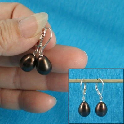 Sterling Silver Leverback Black Pearl Dangle Earrings - Image 1 of 4
