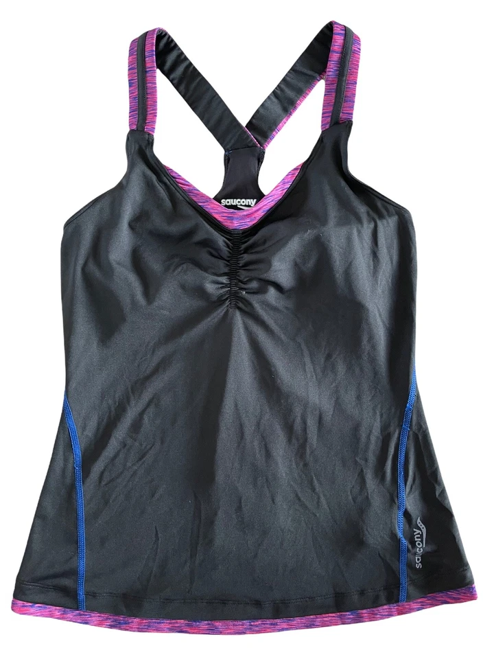 Sujetador incorporado Saucony para mujer acanalado LX sin mangas negro Berry espalda deportiva S $48 Foto 1 de 4