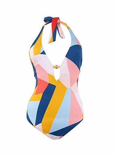 Bar III Size Small Pop Art Printed Strappy Plunging One-piece Swimsuit