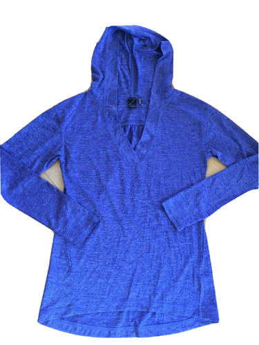 VETEMENTS Z BY ZELLA Light Pullover Felpa con Cappuccio Scollo V Morbido Elasticizzato Top Marnagliato Blu Erica S