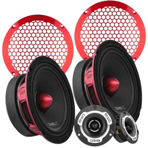 2x DS18 PRO-X6.4BM 6.5" Mid-Range Speakers with 3.8" Tweeters & Red Mesh Grill - Picture 1 of 7
