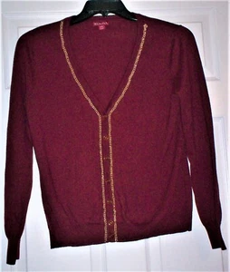 MERONA LADIES CRIMSON ROLL TIDE SZ L BUTTON Front Sweater Gold Tone Chain Accent - Picture 1 of 7