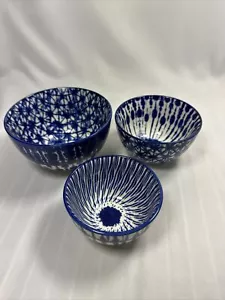 Signature Tie Dye verschachtelte Mini Schalen NEU 3er Set blau indigo weiß klein - Bild 1 von 18